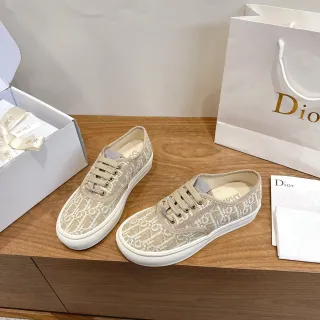 Dior Beige White Monogram Jacquard Canvas Low-Top Lace-Up Lifestyle Sneakers