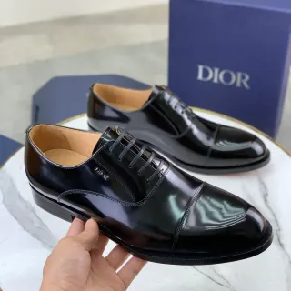 Dior Black Beige Glossy Leather Cap Toe Oxford Shoes
