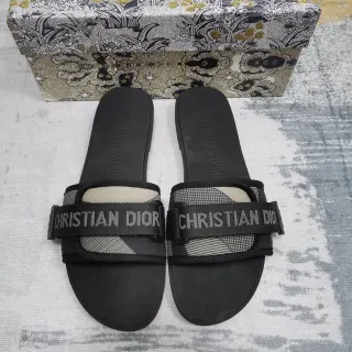 Dior Black Beige Woven Strap Logo-Print Band Slippers