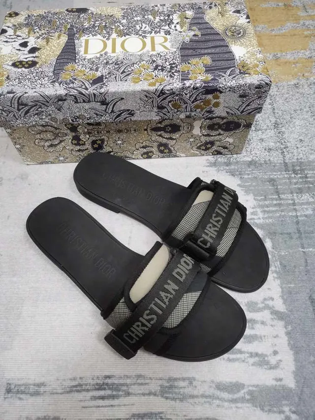 Dior Black Beige Woven Strap Logo-Print Band Slippers 3