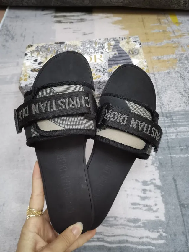 Dior Black Beige Woven Strap Logo-Print Band Slippers 4