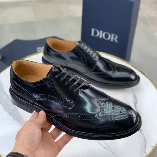 Dior Black Brown Glossy Leather Wingtip Brogue