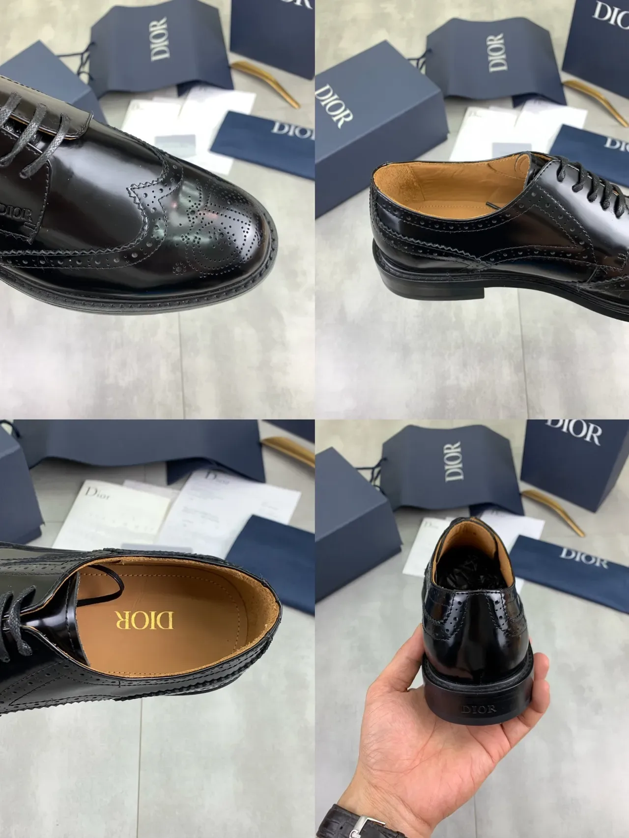 Dior أسود بني جلد لامع وينجتيب بروغ 2