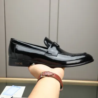 Dior Black Gold Patent Leather Penny Loafer