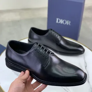 Dior Black Polished Leather Cap Toe Oxford Shoes