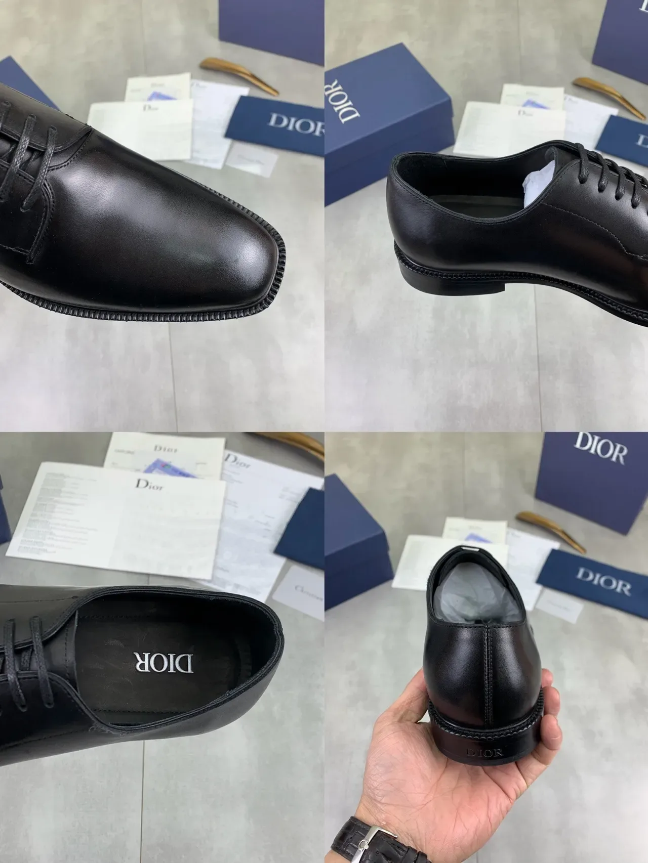 Dior Chaussures Oxford en Cuir Noir Poli à Embout Cap 2
