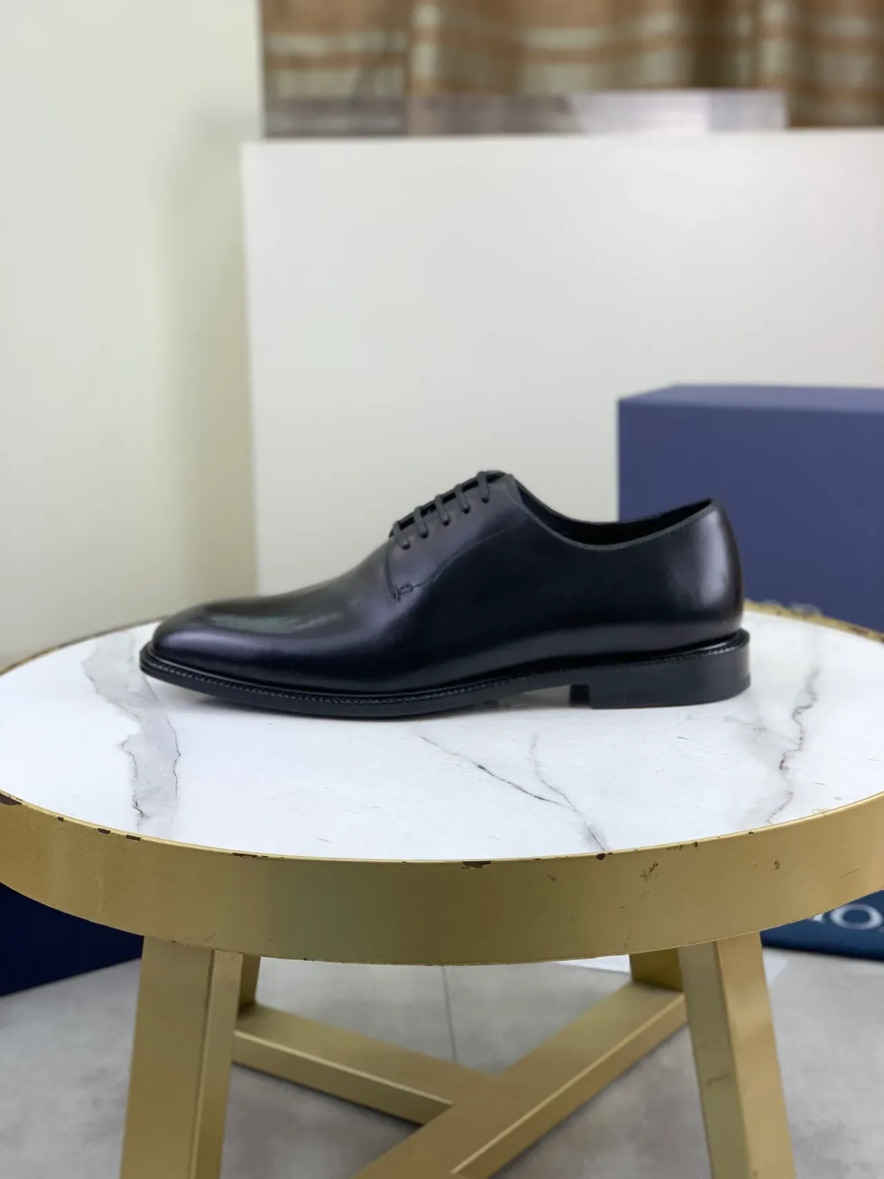 Dior Chaussures Oxford en Cuir Noir Poli à Embout Cap 6