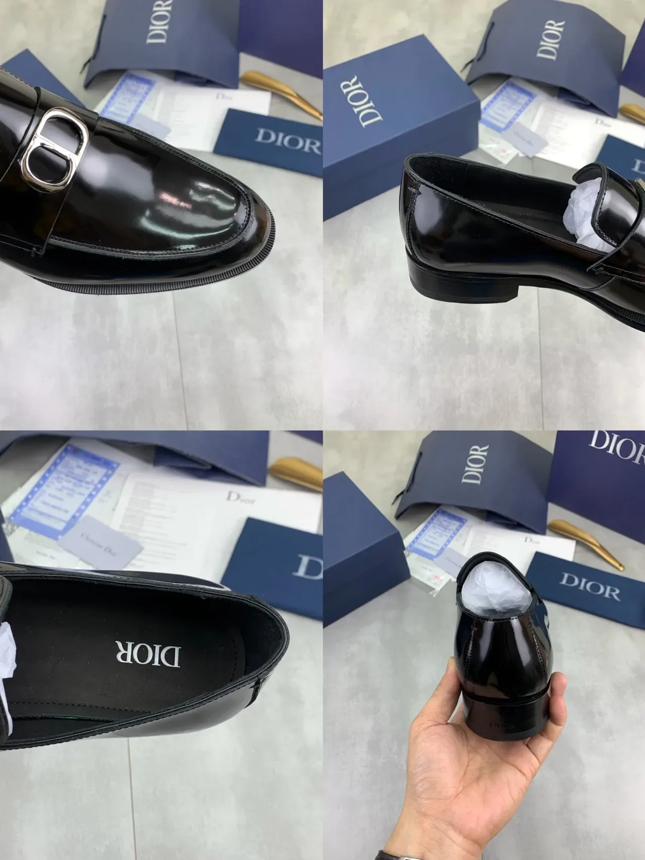 Dior Black Silver Glossy Patent Leather Single Strap Loafer 2