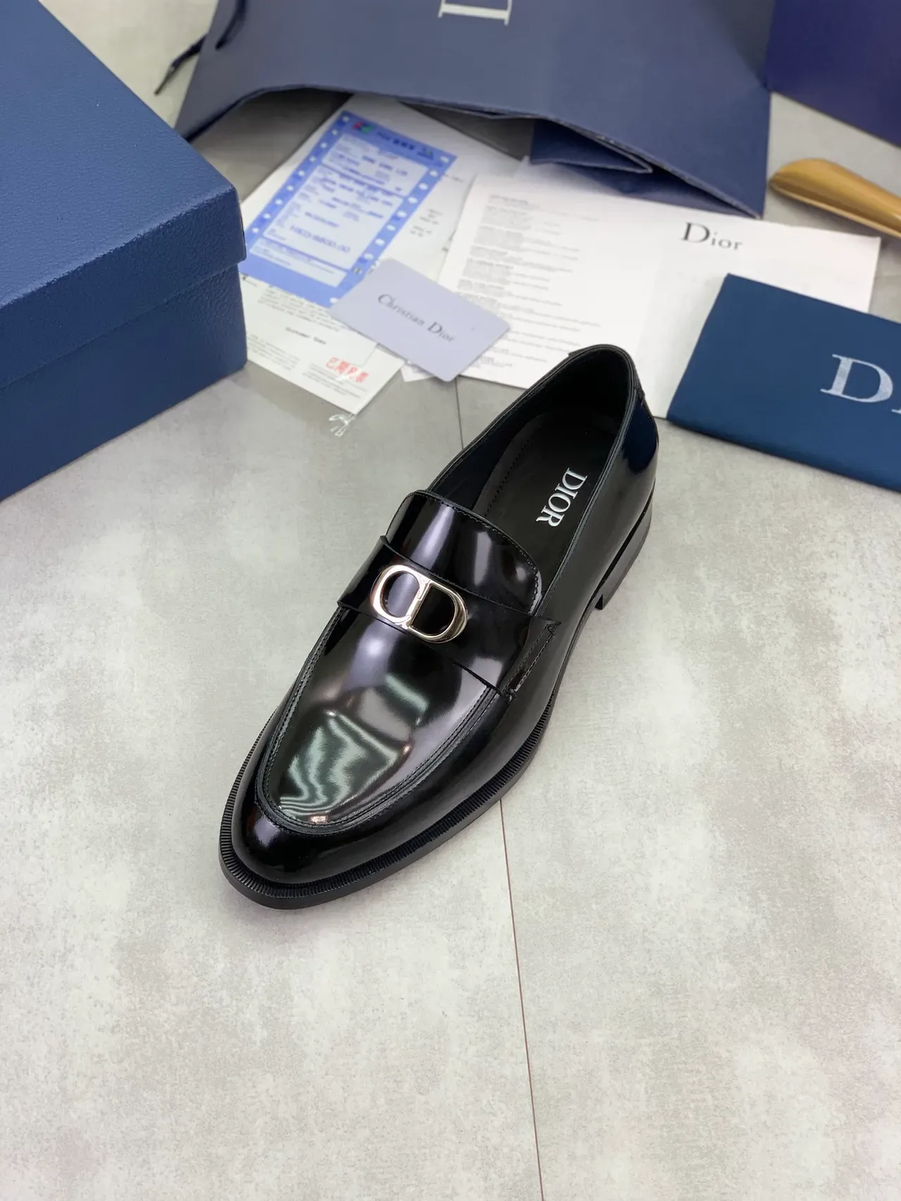 Dior Black Silver Glossy Patent Leather Single Strap Loafer 4