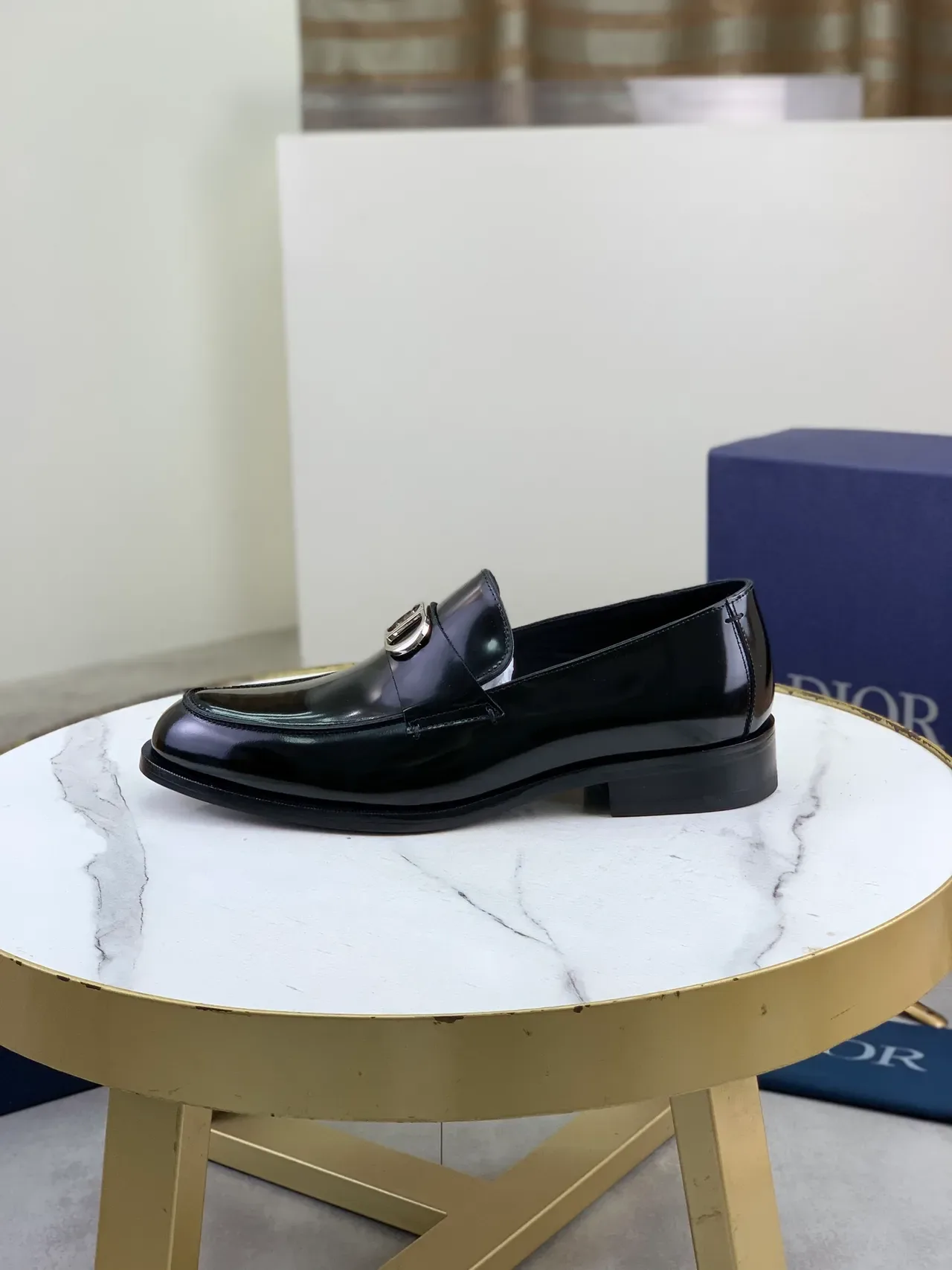 Dior Black Silver Glossy Patent Leather Single Strap Loafer 6