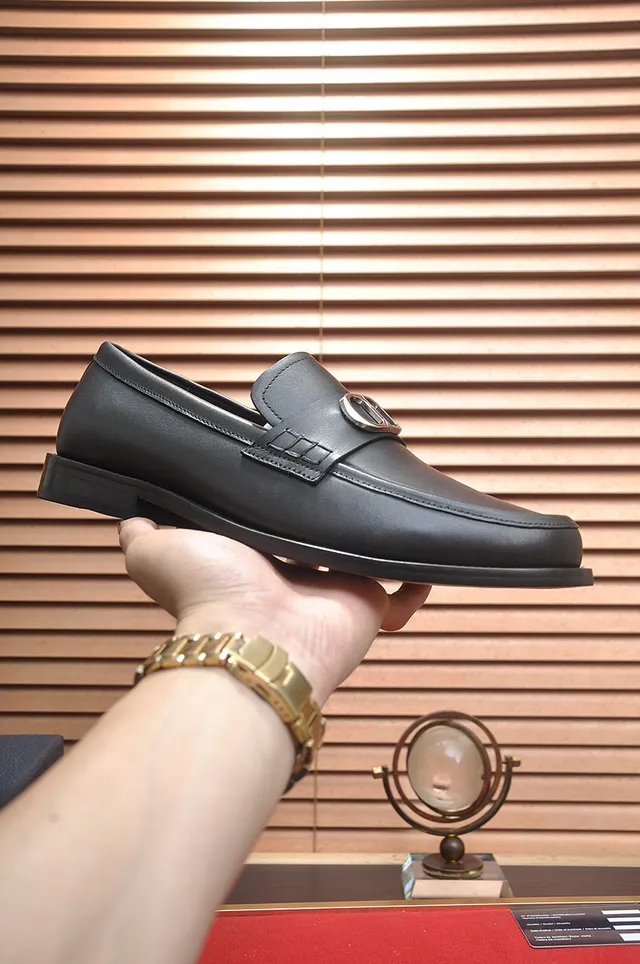 Dior Noir Argent Cuir Lisse Metal D Boucle Détail Mocassin 5