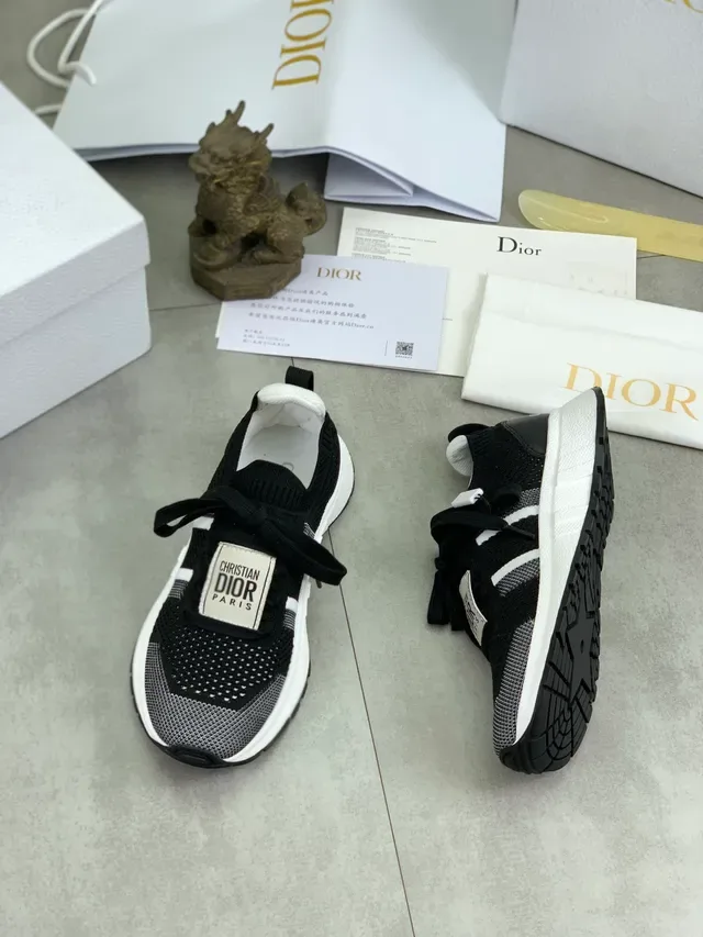 Dior Sneakers Lifestyle Noir Blanc à Col de Chaussette Tricoté 5