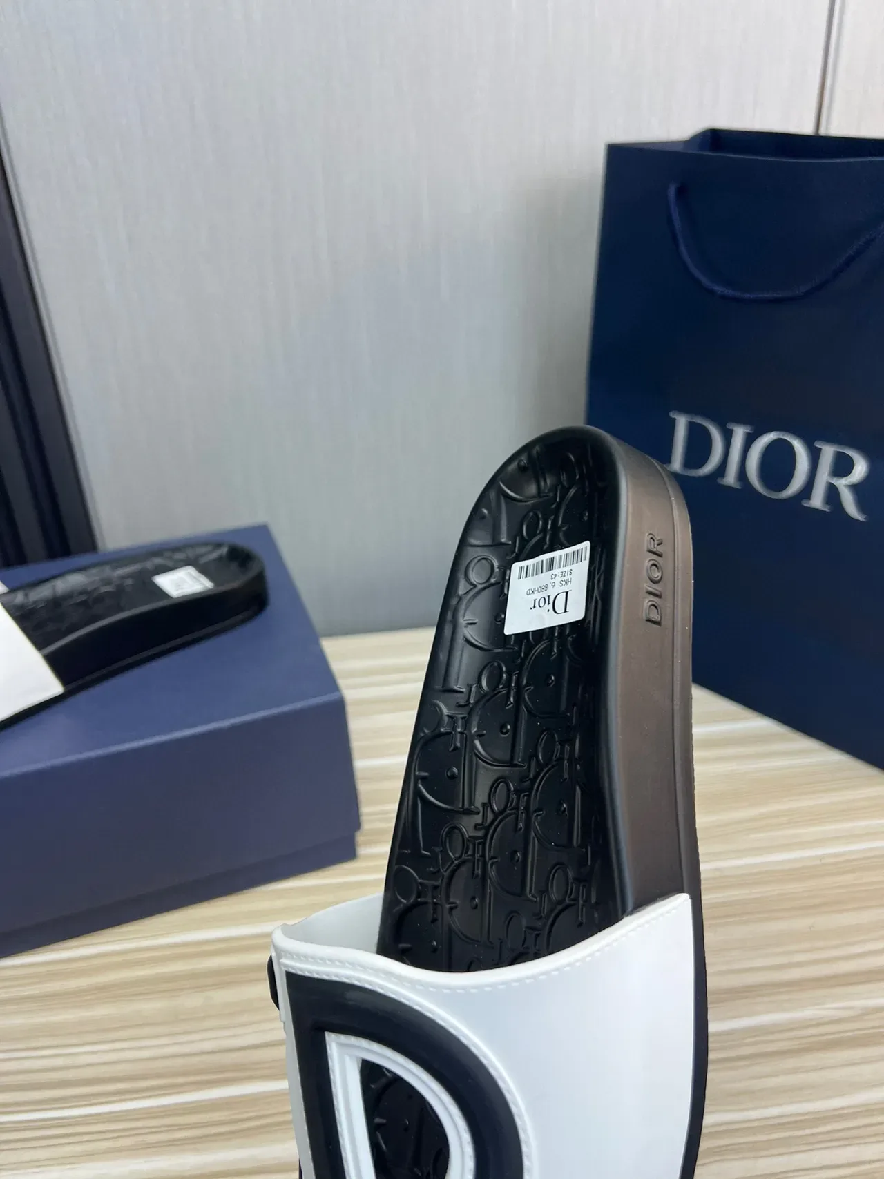 Dior Black White Molded Rubber Sole Oversized Logo Strap Slippers 3