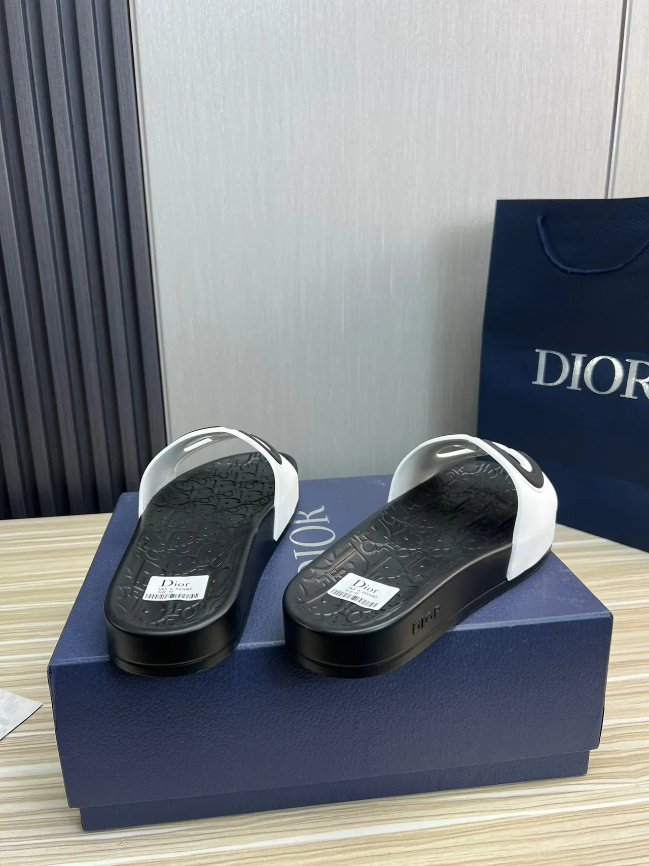 Dior Black White Molded Rubber Sole Oversized Logo Strap Slippers 6