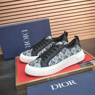 Dior أسود أبيض Monogram-Print Upper Overlays حذاء رياضي أسلوب حياة