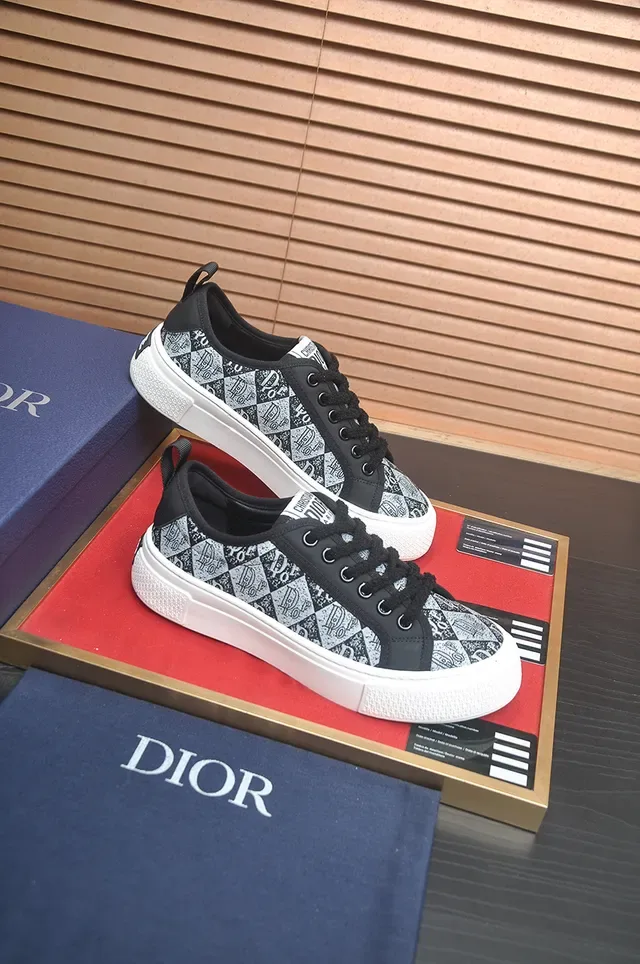 Dior Preto Branco Monogram-Print Upper Overlays Tênis Lifestyle 4