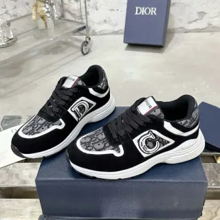 Dior Black White Monogrammed Textile Suede Overlay Lifestyle Sneakers