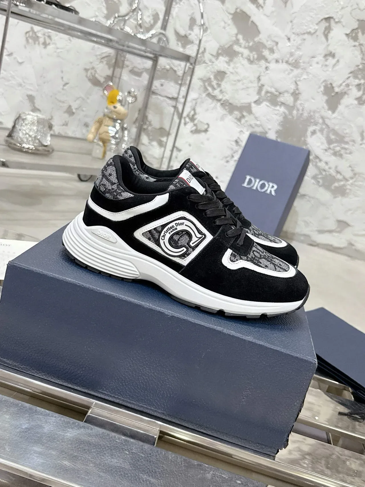 Dior Black White Monogrammed Textile Suede Overlay Lifestyle Sneakers 2