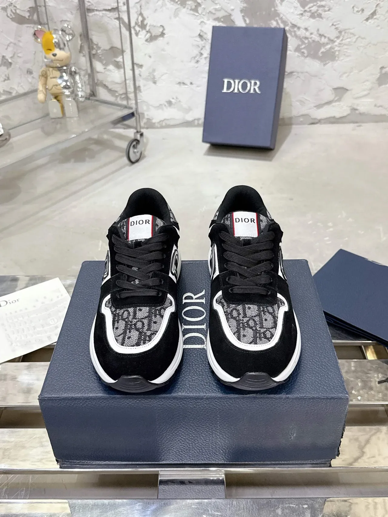 Dior Black White Monogrammed Textile Suede Overlay Lifestyle Sneakers 3
