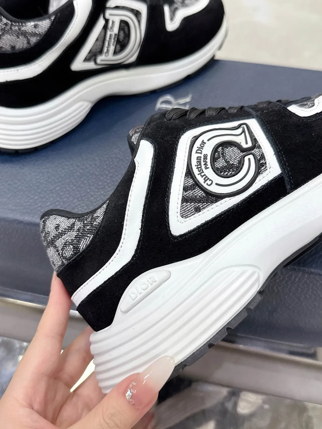 Dior Black White Monogrammed Textile Suede Overlay Lifestyle Sneakers 4
