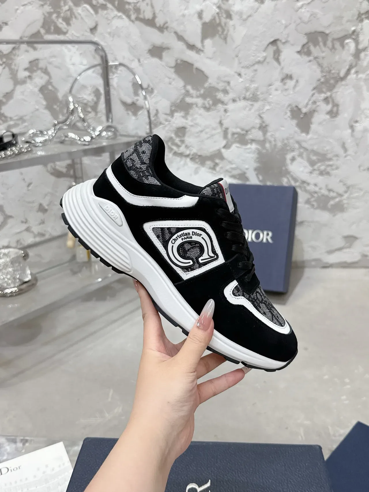 Dior Black White Monogrammed Textile Suede Overlay Lifestyle Sneakers 5