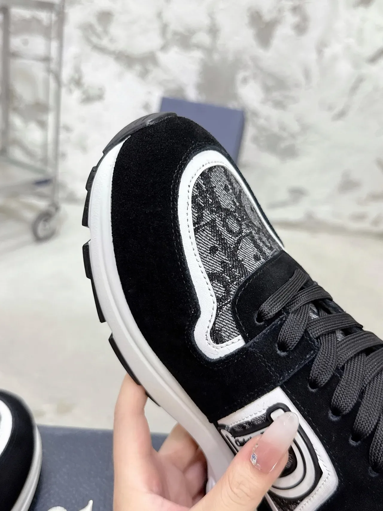 Dior Black White Monogrammed Textile Suede Overlay Lifestyle Sneakers 6