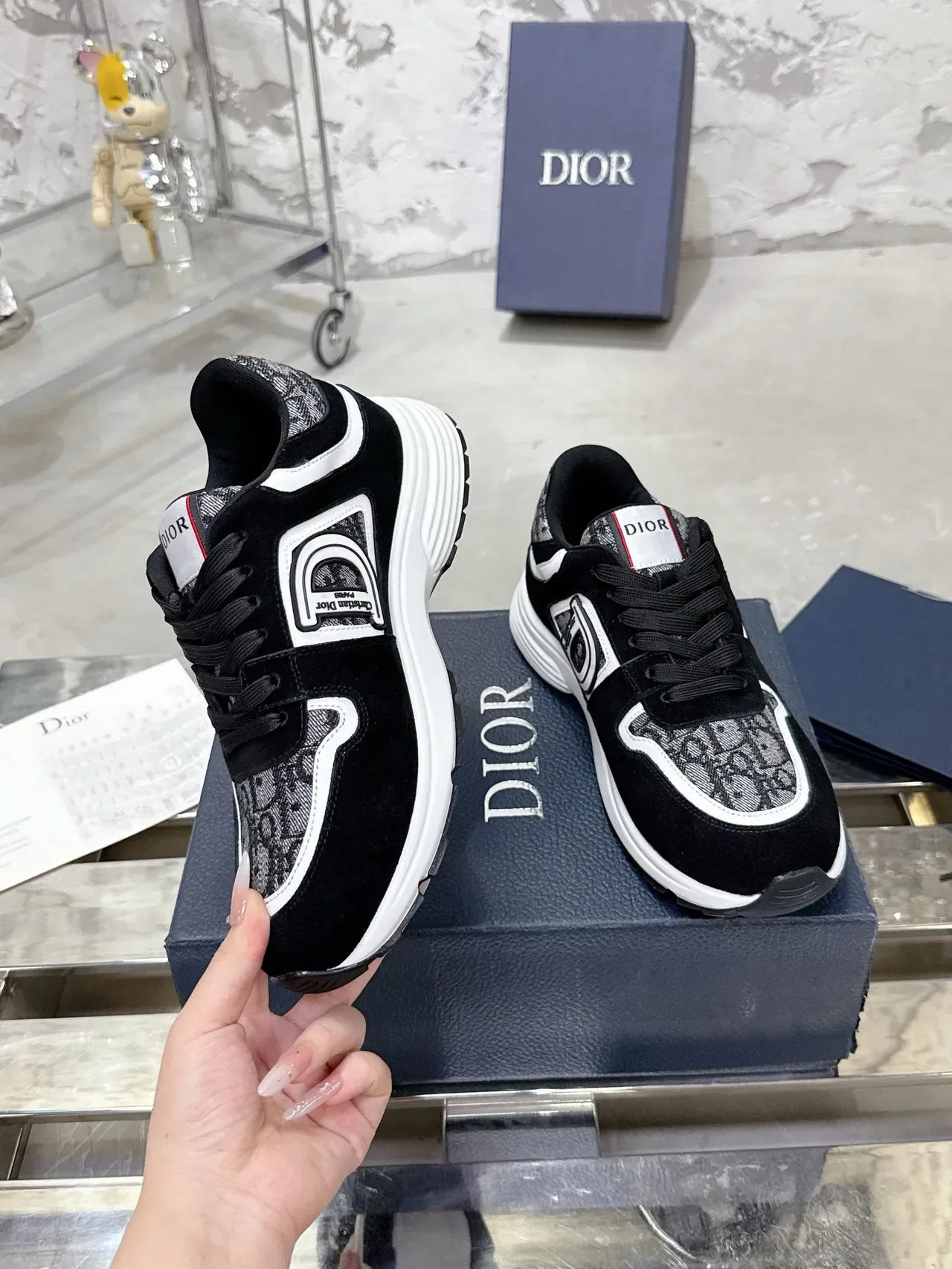 Dior Black White Monogrammed Textile Suede Overlay Lifestyle Sneakers 7