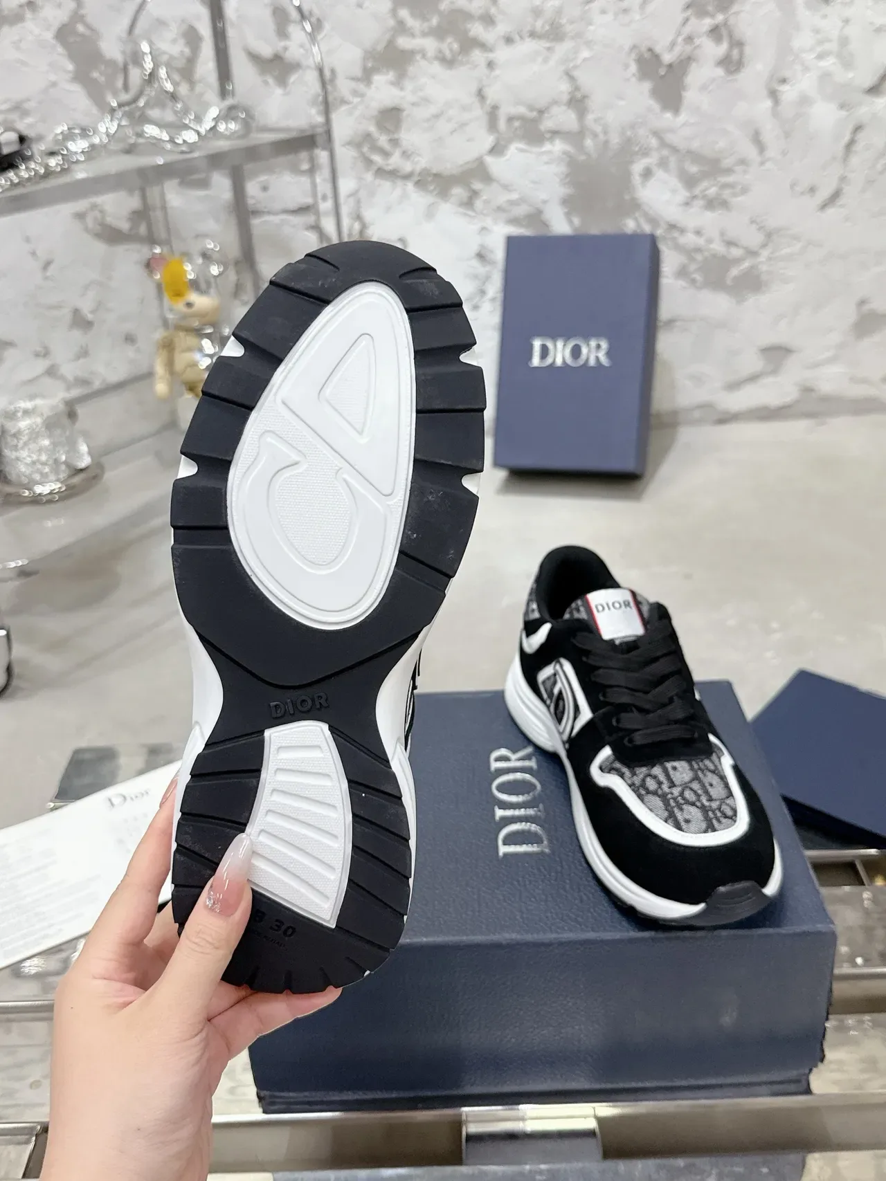 Dior Black White Monogrammed Textile Suede Overlay Lifestyle Sneakers 8