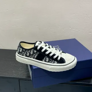 Dior Black White Oblique Monogram Canvas Ribbed Toe Cap Lifestyle Sneakers
