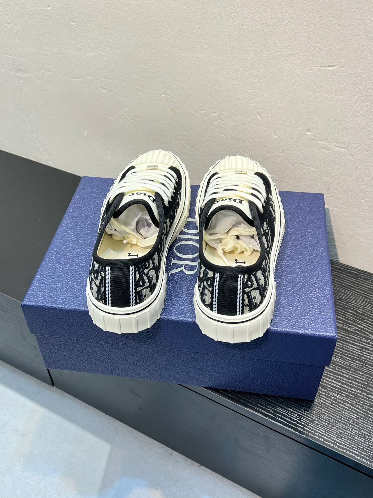 Dior Black White Oblique Monogram Canvas Ribbed Toe Cap Lifestyle Sneakers 6
