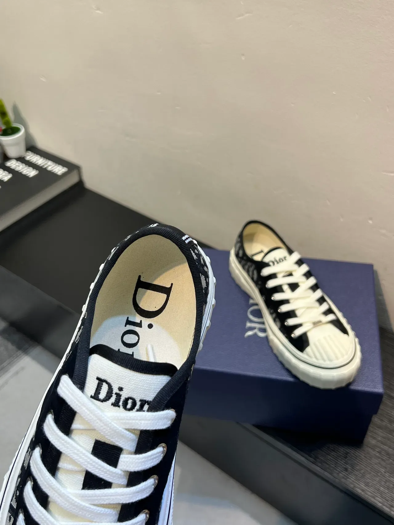 Dior Black White Oblique Monogram Canvas Ribbed Toe Cap Lifestyle Sneakers 7