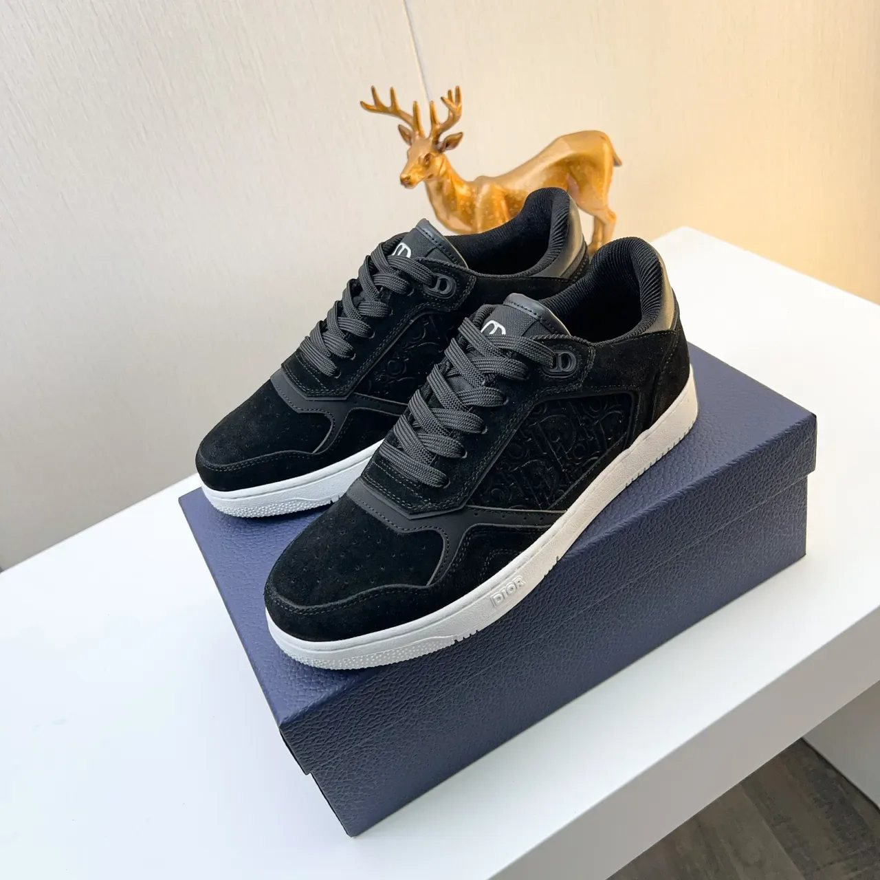 Dior Black White Suede And Leather Upper Embossed Monogram Panel Lifestyle Sneakers 5