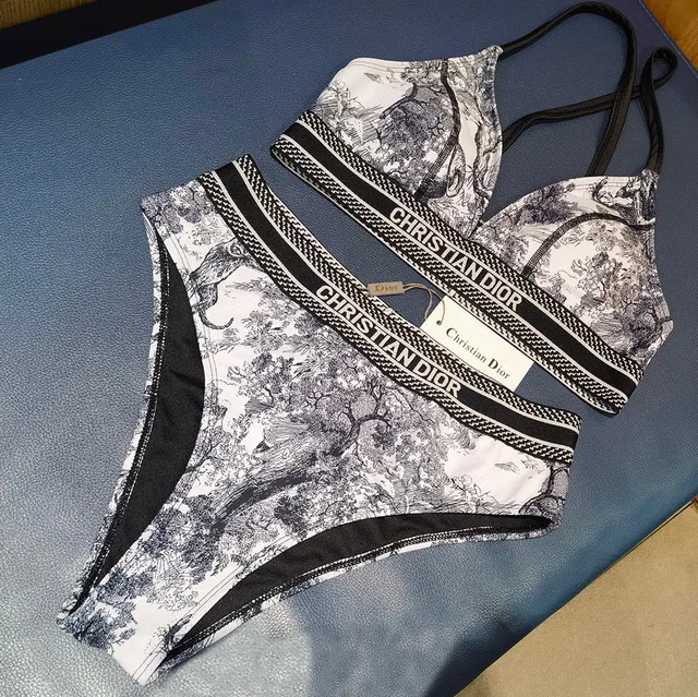 Dior Black White Toile De Jouy Print Cross-Back Straps Underwear 2