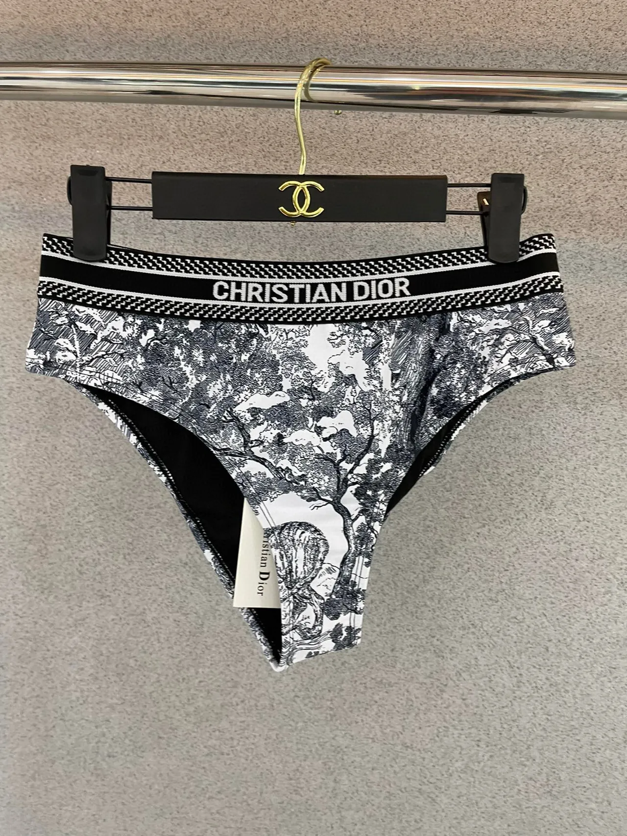 Dior Black White Toile De Jouy Print Cross-Back Straps Underwear 5