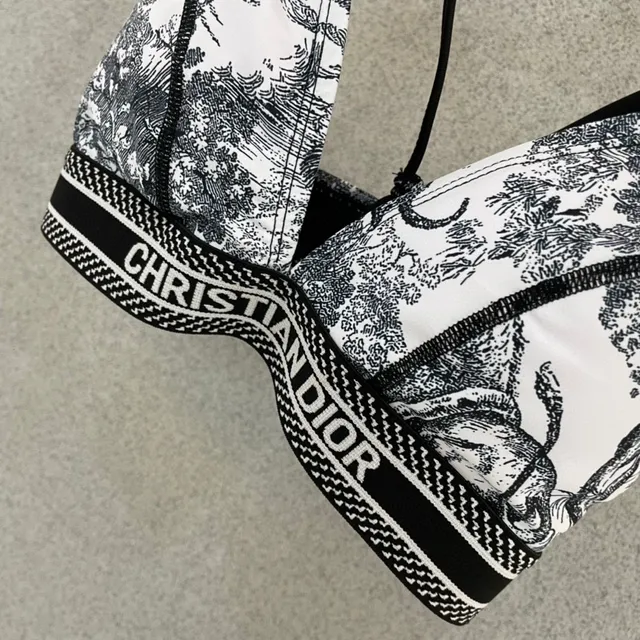 Dior Black White Toile De Jouy Print Cross-Back Straps Underwear 7