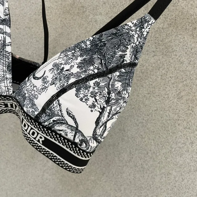 Dior Black White Toile De Jouy Print Cross-Back Straps Underwear 8