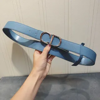 Dior Blue Pebbled Glossy Interior Leather Belt