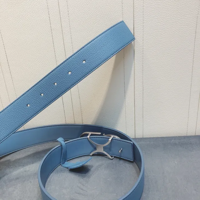 Dior Blue Pebbled Glossy Interior Leather Belt 3