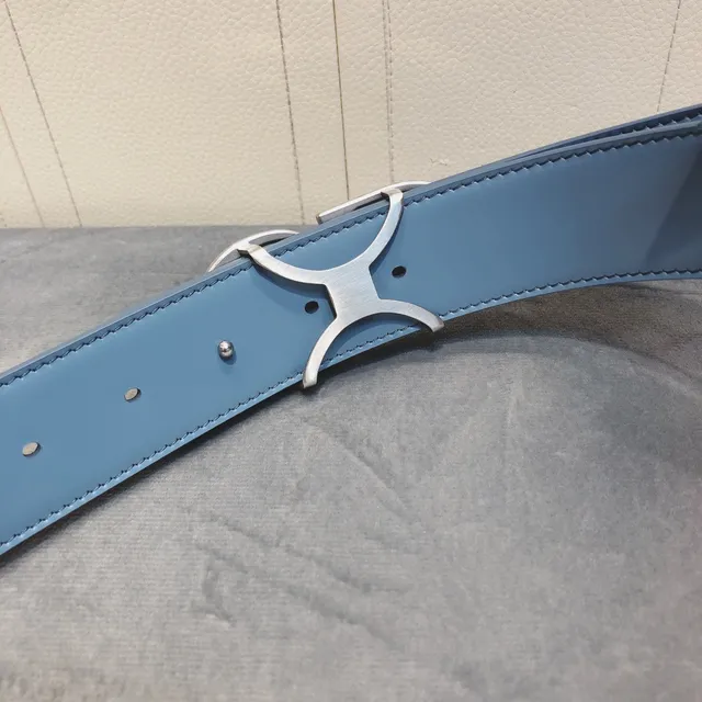Dior Blue Pebbled Glossy Interior Leather Belt 4