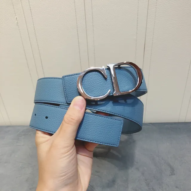 Dior Blue Pebbled Glossy Interior Leather Belt 6
