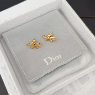 Dior 蝴蝶结造型金色耳钉