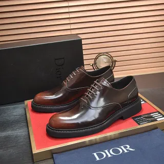Dior Brown Polished Leather Cap-Toe Oxford Shoes