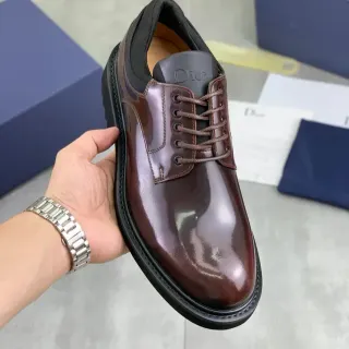 Dior Burgundy Black High-Gloss Patent Leather Cap-Toe Oxford Shoes