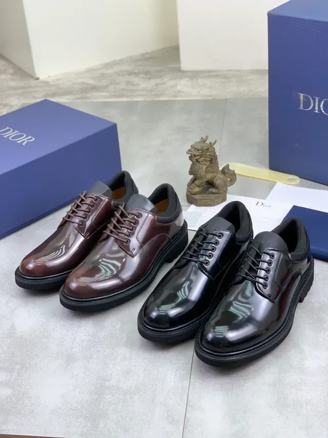 Dior Chaussures Oxford Bordeaux Noir Cuir Patenté Bout Rond Haut Brillant 2