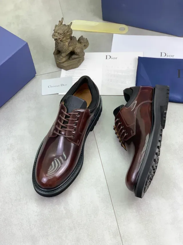 Dior Chaussures Oxford Bordeaux Noir Cuir Patenté Bout Rond Haut Brillant 6