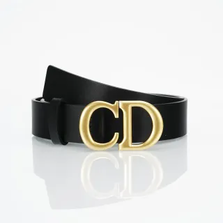 Dior CD Belt Black Gold Smooth Large Monogram Buckle Leather Belt
