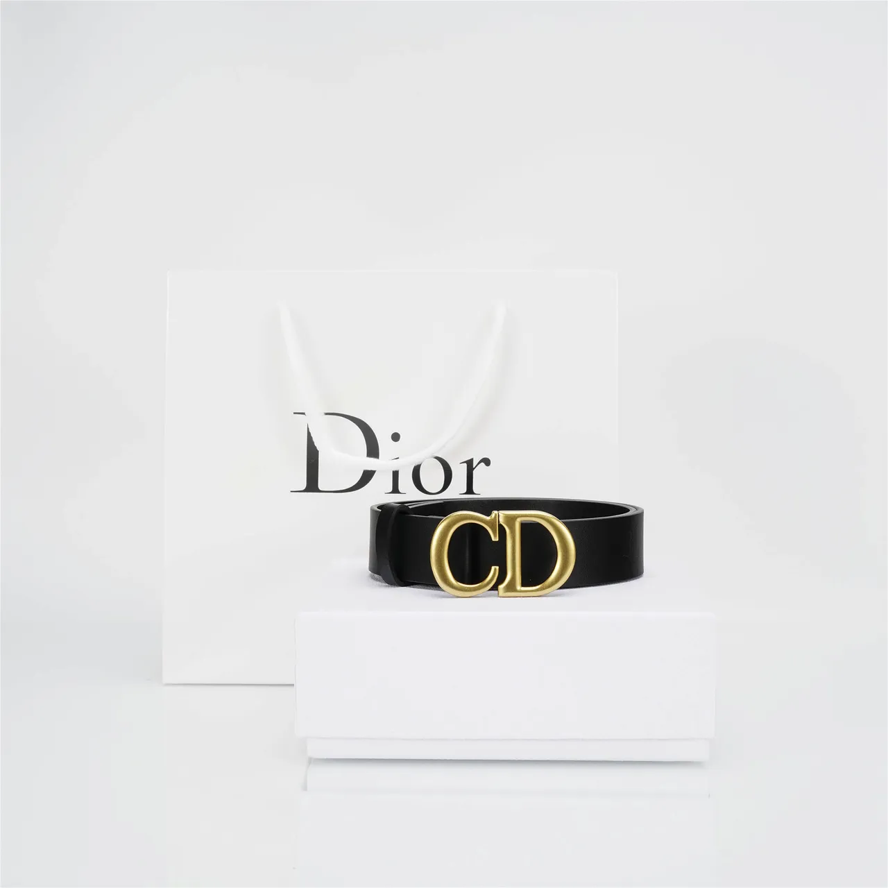 Dior CD Belt Black Gold Smooth Large Monogram Buckle Leather Belt 5