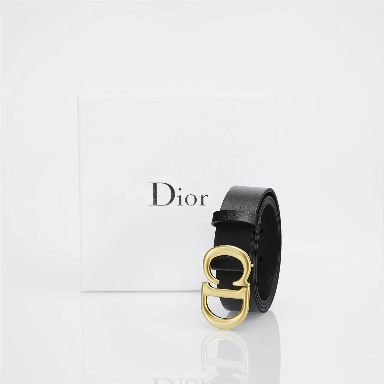 Dior CD Belt Black Gold Smooth Large Monogram Buckle Leather Belt 6