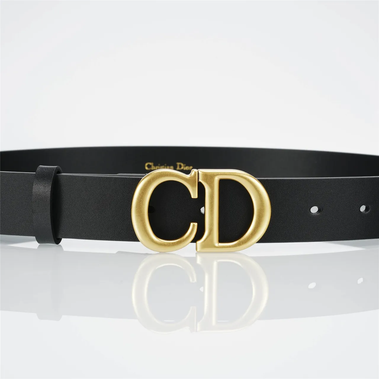 Dior CD Belt Black Gold Smooth Large Monogram Buckle Leather Belt 8