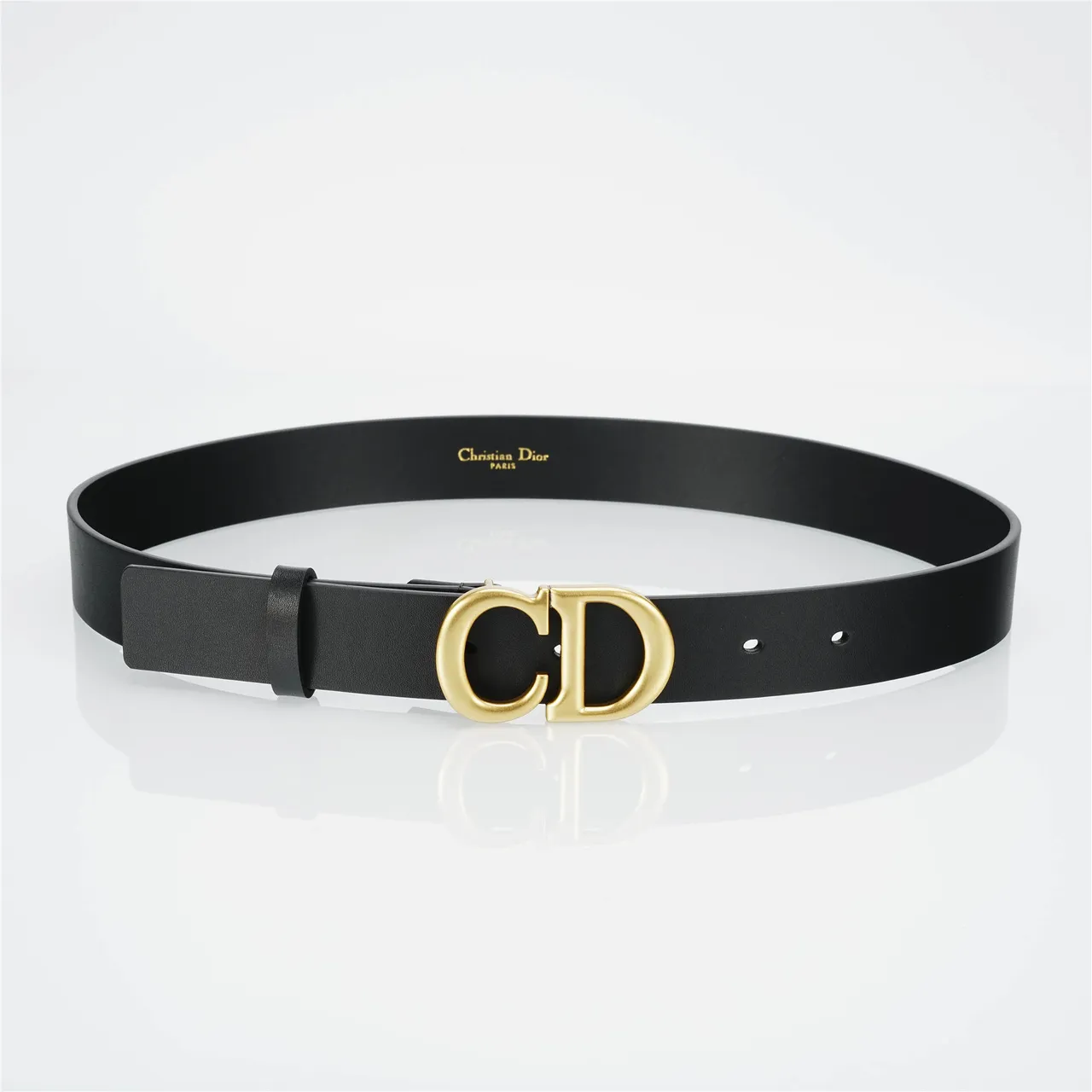 Dior CD Belt Black Gold Smooth Large Monogram Buckle Leather Belt 9
